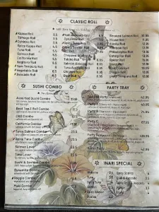 Picture of menu information at Kadoya Japanese Restaurant