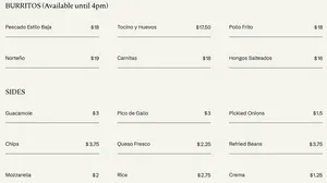 Picture of menu information at La Taqueria Brentwood