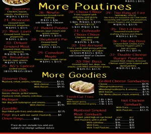Picture of menu information at La Belle Patate