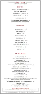 Picture of menu information at Sprezzatura Restaurant