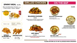 Picture of menu information at Sparky Chicken