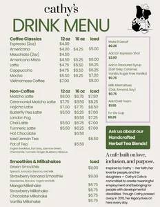 Picture of menu information at Cathy's Cafe