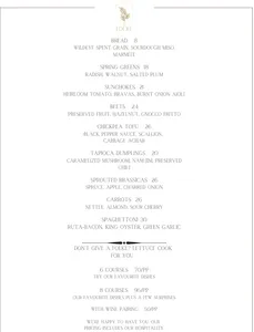 Picture of menu information at Folke Restaurant