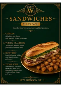 Picture of menu information at Caffe W