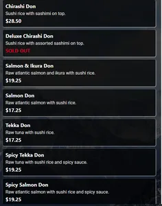 Picture of menu information at Sushiyama