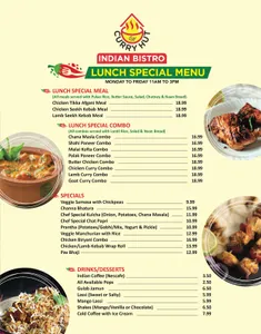 Picture of menu information at Curry Hut