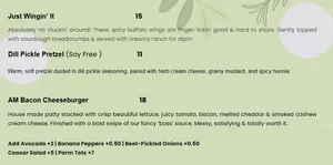 Picture of menu information at AM Cafe