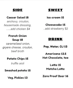 Picture of menu information at Stackhouse