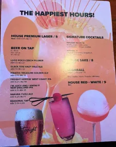 Picture of menu information at Taylight