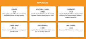 Picture of menu information at Curry N Grill