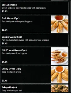 Picture of menu information at Fresh Sushi