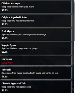 Picture of menu information at Sushiyama
