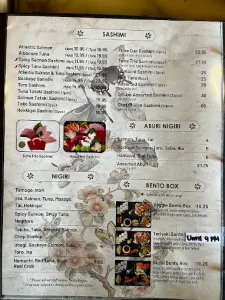 Picture of menu information at Kadoya Japanese Restaurant