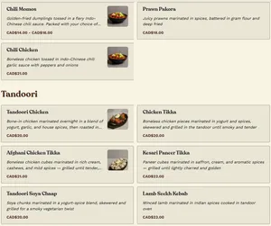 Picture of menu information at Modern Handi