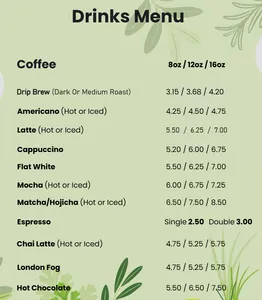 Picture of menu information at AM Cafe