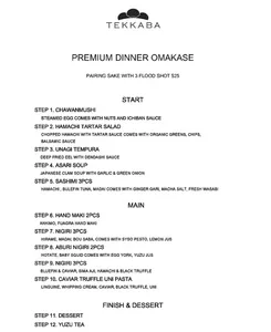 Picture of menu information at Tekkaba Omakase Restaurant