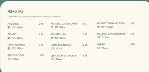 Picture of menu information at WELA Downtown