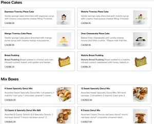 Picture of menu information at UNNI PASTRIES
