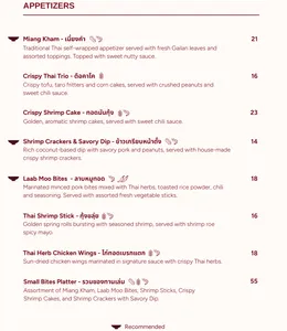 Picture of menu information at Charm