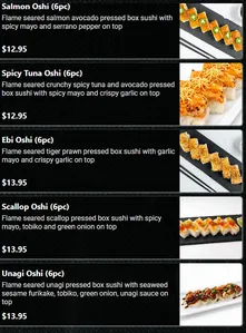 Picture of menu information at Fresh Sushi