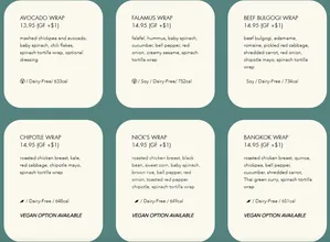 Picture of menu information at WELA Downtown