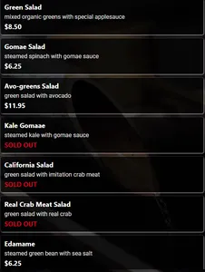 Picture of menu information at Masa Japanese Restaurant Vancouver
