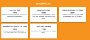 Picture of menu information at Curry N Grill