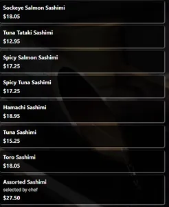 Picture of menu information at Masa Japanese Restaurant Vancouver
