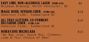 Picture of menu information at Chupito