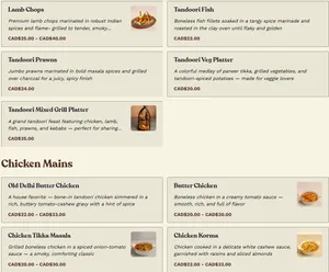 Picture of menu information at Modern Handi