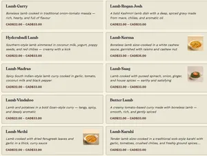 Picture of menu information at Modern Handi
