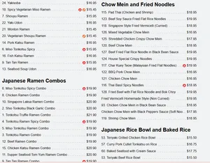 Picture of menu information at Umami Ramen + Grill