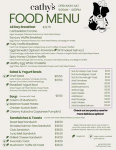 Picture of menu information at Cathy's Cafe