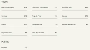 Picture of menu information at COMEDOR By La Taqueria