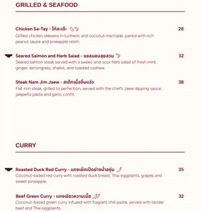 Picture of menu information at Charm