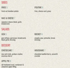 Picture of menu information at Aureliana