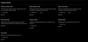 Picture of menu information at Shizenya
