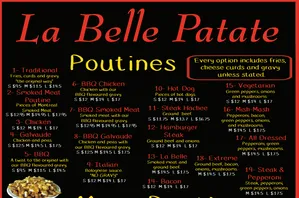 Picture of menu information at La Belle Patate