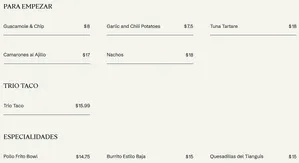 Picture of menu information at La Taqueria Brentwood