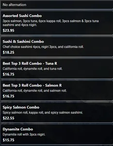 Picture of menu information at Sushiyama