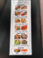 Picture of menu information at Aladdin Café