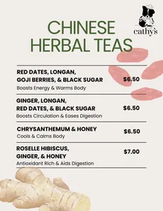 Picture of menu information at Cathy's Cafe