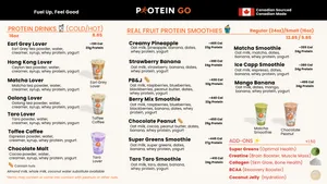 Picture of menu information at Protein Go