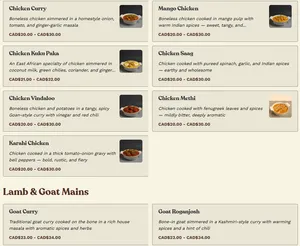 Picture of menu information at Modern Handi