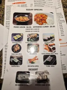 Picture of menu information at Kadoya Japanese Restaurant