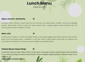 Picture of menu information at AM Cafe