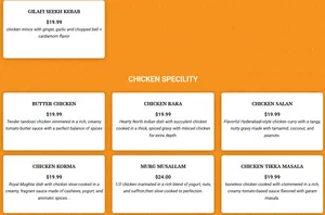 Picture of menu information at Curry N Grill