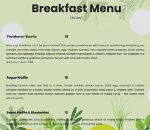 Picture of menu information at AM Cafe