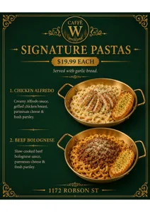 Picture of menu information at Caffe W
