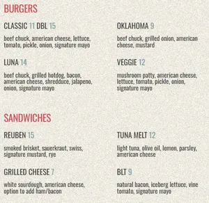 Picture of menu information at Aureliana